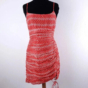 The East Order Liliana Orange Red Floral Ruched Mini Dress New Nwt
